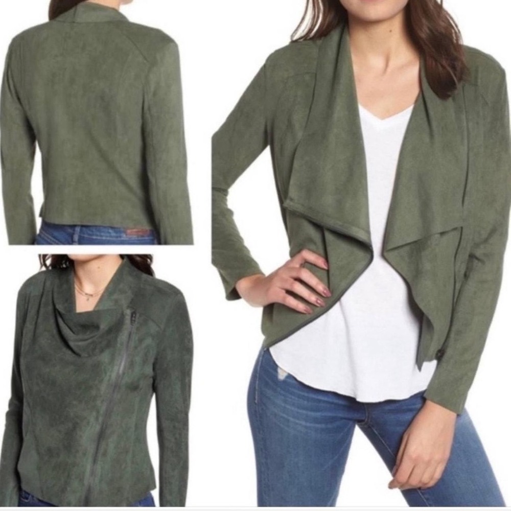 BLANKNYC Women Sz XL Olive Branch Faux Suede Drape Front Moto Jacket NWT